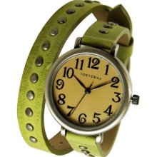 TOKYObay Womens Austin Analog Stainless Watch - Green Leather Strap - Beige Dial - TL427-GR