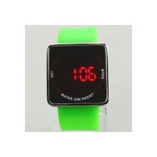 Touch Screen Silicone Band Steel Caese Women Men Unisex Sport Style Square Digital LED Wrist Watch Green