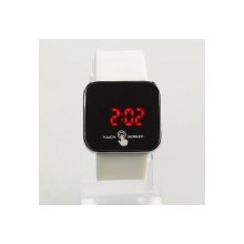Touch Screen Silicone Band Steel Case Women Men Unisex Sport Style Square Digital LED Wrist Watch White With Black