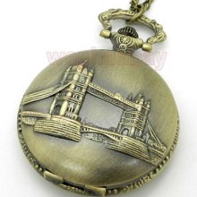 Tower Of London Bridge Bronze Quartz Pocket Watch Necklace Pendant Xmas Gift P84