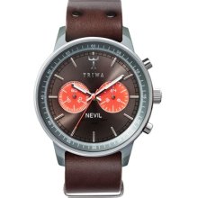 Triwa Unisex Heron Brown Nevil Chronograph Acetate Watch - Brown Leather Strap - Brown Dial - NEAC105