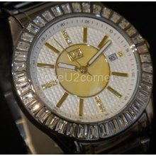 U2 Crystal Stainless Steel Gold Dial Men Watch Date