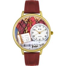 Unisex John 3:16 Burgundy Leather and Goldtone Watch in Gold ...