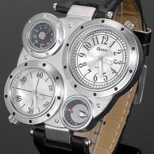 Unusual White Men's Quartz Watches 4 Dials Thermometer