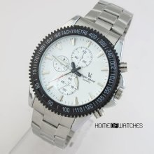 V6 Fashion Scale White Dial Stainless Steel Strap Quartz Wrist Watch Cool Mens