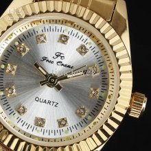Value Choice Men Watch Golden Stainless Steel Silver-tone Dial Cryst