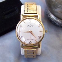 Vintage 14k Solid Gold LORD ELGIN Mens Shockmaster Wrist Watch with 6 Genuine Diamonds, 23 Jewel, Works Great