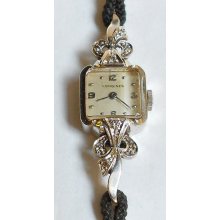 Vintage 1940s Longines Ladies Watch - 14K White Gold With 8 Diamonds