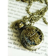 Vintage Antique Brass Owl Pocket Watch Necklace
