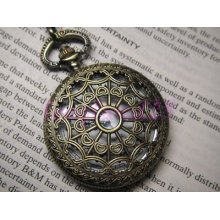 Vintage Antique Spider Web Bronze Quartz Pocket Watch B