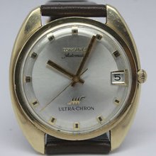 Vintage C.1960's Longines Ultra Chron Automatic 14k Solid Gold Mens Watch W Date