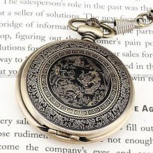 Vintage Chinese Dragon Pattern Pendant Pocket Chain Mens Quartz Watch Gift