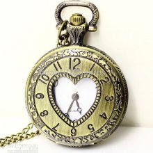 Vintage Jewelry Pocket Watch Antique Brass Long Style Necklace The H