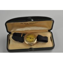Vintage Ladies 14 K Solid Gold Wristwatch Keeping Time With Bakelite Box