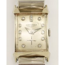 Vintage Longines 14k White Gold Diamond Dial 9lt Wrist Watch C1955