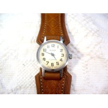 Vintage mechanical Slava ladies watch on beautiful vintage leather strap