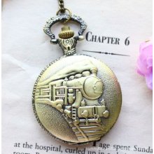 Vintage Necklace Korean Style Sweater Chain Large Size Train Design Pocket Watch