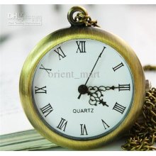 Vintage Simple Pocket Watch Pendant Necklace Classic Roman Numerals