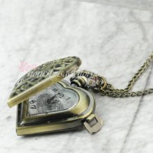 Vintage Style Bronze Tone Necklace Chain Heart Quartz Pocket Watch Long 800mm
