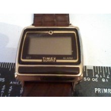 Vintage Unique Thin Timex Bar Button Lcd Watch Runs Needs Band