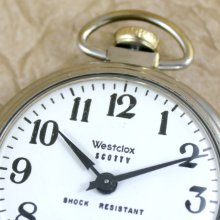Vintage Westclox Scotty Pocket Watch - Manufactured in USA - Silver Tone Case - Mechanical Wind Watch
