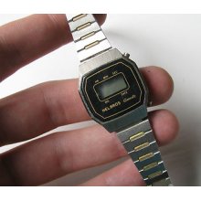 Vtg Gold Silver 2 Tone Metal Bracelet Helbros Digital Sm Face Womens Watch 189