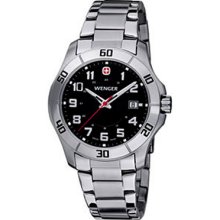 WengerÂ® Mens Alpine Black Dial Stainless Steel Watch Elite