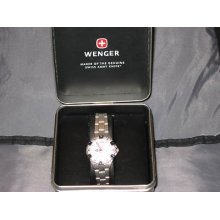 Wenger Swiss Alpine Diver Bracelet Quartz Watch Day Date Silver Stainless Steel