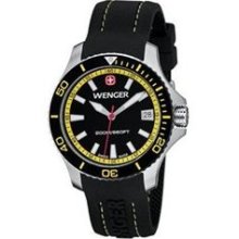 Wenger Womens Sea Force Analog Stainless Watch - Black Rubber Strap - Black Dial - 0621.101