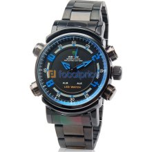 WH-1101 Menâ€™s Quartz Movement Analog & LED Sporty Watch with Stainless Steel Strap (Blue)