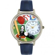 Whimsical Watches U0820007 Baseball Navy Blue Leather And Silvertone Watch