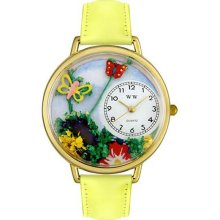Whimsical Women's Butterflies Theme Yellow Leather Strap Watch