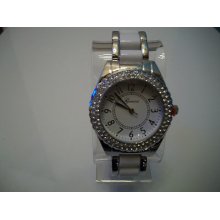 White/silver Designer Style Crystal Geneva Acrylic Bracelet White Dial Watch