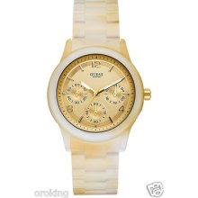 Woman's Fashionable Guess Watch U15073l2, Horn Acrylic With Day & Date 100%