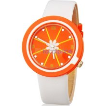 Womenâ€™s Flower Design Water Resistant Quartz Movement Analog Watch with Faux Leather Strap (White)