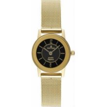 Womenandamp;apos;s Ultra Thin Gold Tone Dress Black Dial Mesh Band - Watch