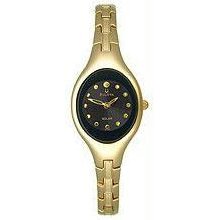Women's Gold Tone Stainless Steel Oval Shape Quartz Black Dial