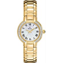 Women's Stainless Steel Rose Gold Tone Mother of Pearl Diamond Dress Watch