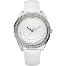 Women's Wrist Watch White With Embossed Flower Guess Mod. W85075l1