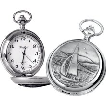 Woodford Quartz Pocket Watch, 1911/Q, Men's Chrome-Finished Sailing Scene Pattern With Chain (Suitable For Engraving)