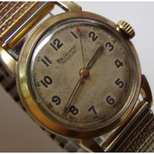 WWII Boulevard 10K Gold Swiss Made Military Style Men's Watch w/ Bracelet