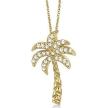 0.25ct Palm Tree Shaped Diamond Pendant Necklace Unique 14k Yellow Gold