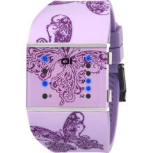 01 The One Womens Slim Square Blue LED Stainless Watch - Purple Rubber Strap - Purple Dial - SLSL140B3