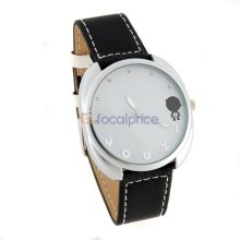 02# Fashion Round Dial PU Leather Band Wrist Watch (Black)