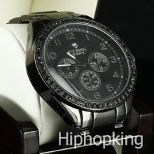 1 Row Cz Big Face Quartz Celebrity Look Number Dial Hip Hop Time Piece