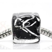 100 Black Lampwork Glass Cube Beads Fit Charm Bracelet