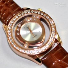 100pcs Fashion Leather Watches Cupid Heart Dial Golden&silver Ca
