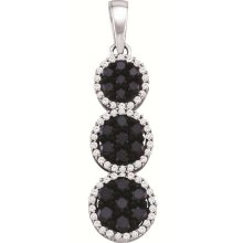 10k White Gold Necklace Pendant 0.75 ct Black Diamond Cluster Center a