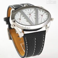 10pcs 2012 Style Mens 3 Time Zones Date Oulm Solar Watch Men Leather