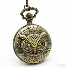 10pcs Large Size Bronze Retro Carving Owl Quartz Pocket Watch Neckla